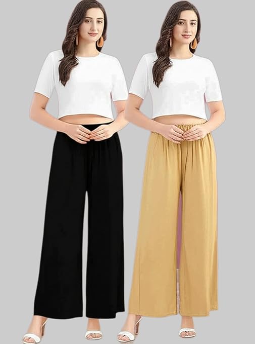 Pack of 2 Stylish Women's and Girls Latest Palazzo Pants Combo Trendy Casual Regular Wear Free Size Palazzo
